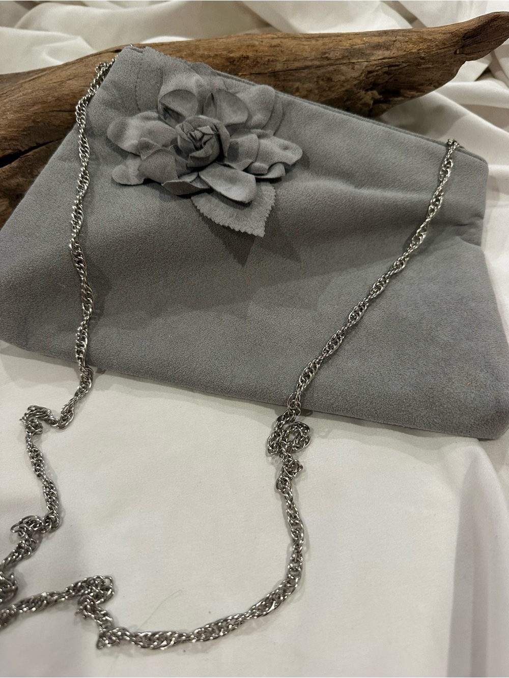 REVA Vintage Ultra Suede Clutch Bag with a Stunning Floral and  Silver Chain